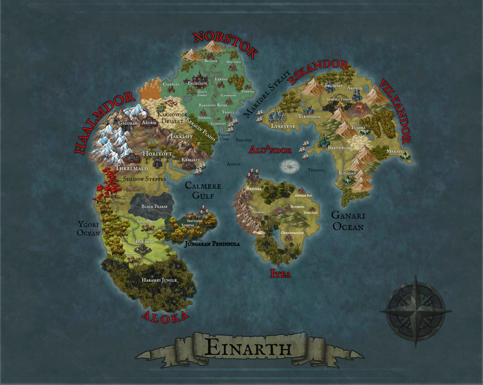 Map of Einarth, the fantasy world where Cole Tyler's stories begin